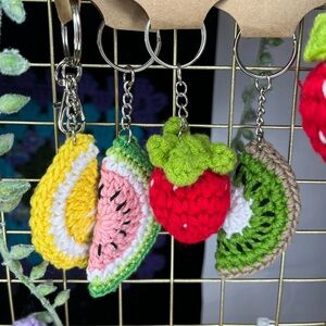 Fruit keychains bag charms 2inches crocheted by seller cotton yarn